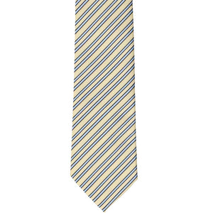 Light yellow and blue striped slim tie, front bottom view