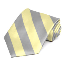 Load image into Gallery viewer, Light Yellow and Silver Striped Tie