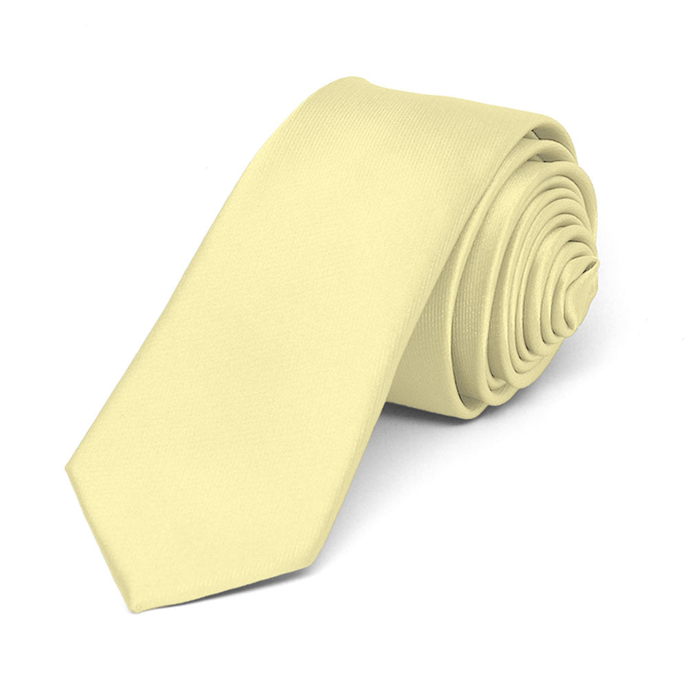 Light Yellow Skinny Solid Color Necktie, 2
