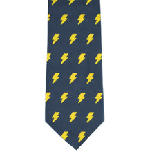 Load image into Gallery viewer, Front view lightning bolt novelty necktie in navy and yellow