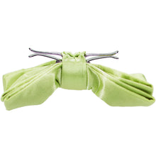Load image into Gallery viewer, Side view of an opened lime green clip-on bow tie