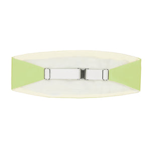 Back of a lime green cummerbund, including the white elastic strap