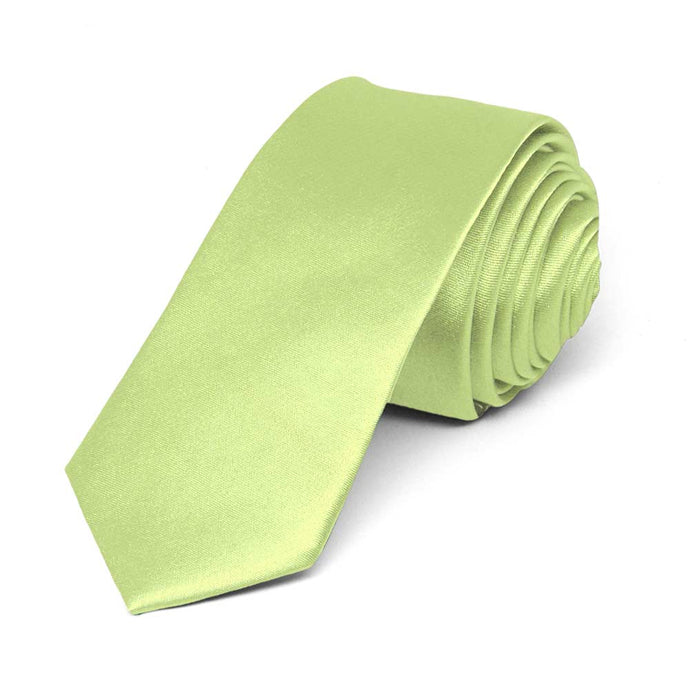 Lime Green Skinny Solid Color Necktie, 2