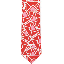 Load image into Gallery viewer, The front of a slim tie with a Valentine&#39;s Day envelope design in red and pink