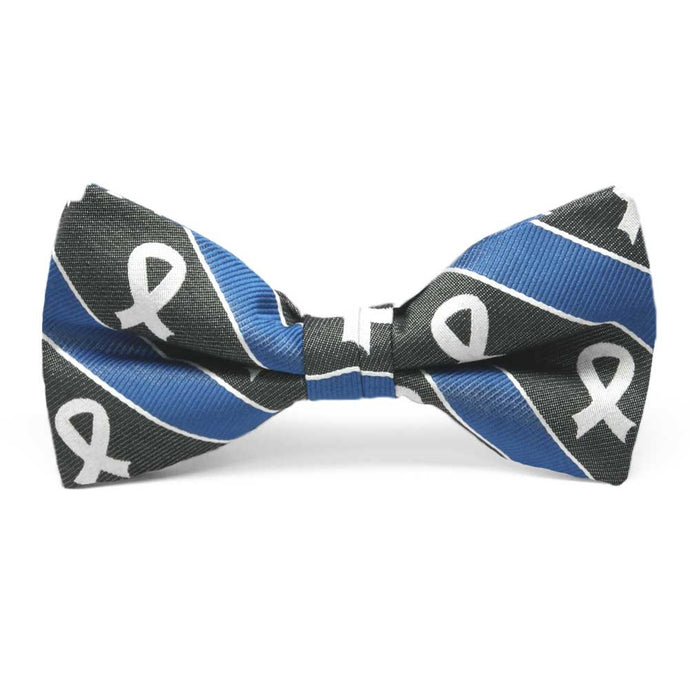 Black and blue stripe with white lung cancer awareness ribbon cotton/silk bow tie.