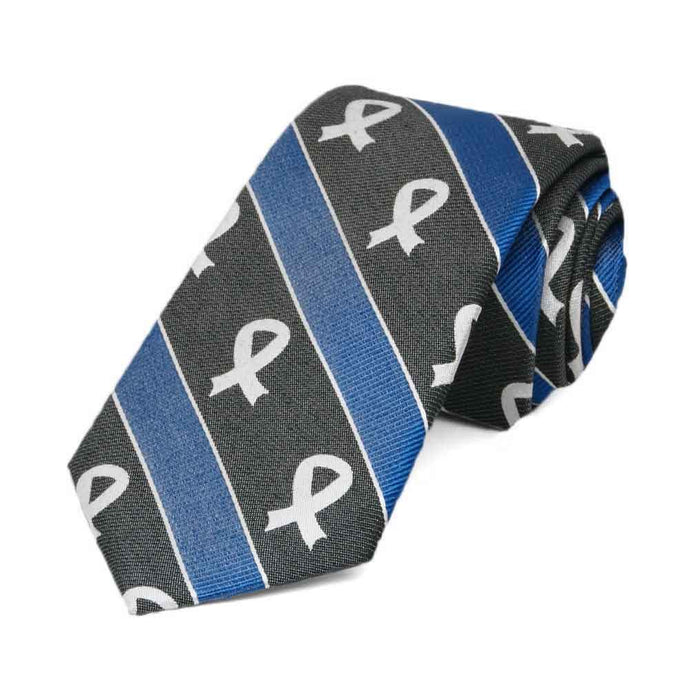 Black and blue stripe with white lung cancer awareness ribbon cotton/silk 2.5