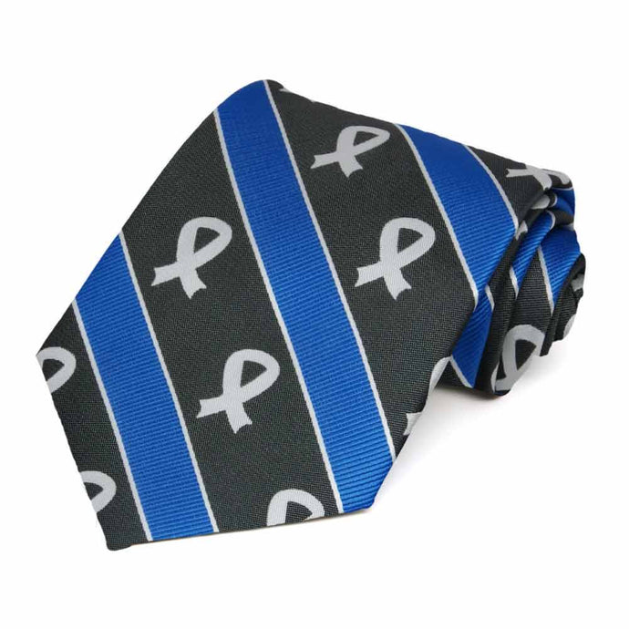 Black and blue stripe with white lung cancer awareness ribbon cotton/silk 63