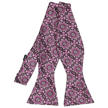 Load image into Gallery viewer, Flat view of an untied deep magenta floral pattern self-tie bow tie