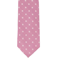 Load image into Gallery viewer, The front of a magenta tie with check square checks