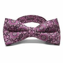 Load image into Gallery viewer, Front view of a deep magenta floral pattern bow tie