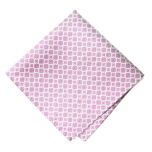 A folded dark pink pocket square with a white trellis pattern