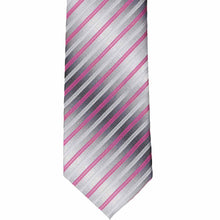 Load image into Gallery viewer, Front bottom view of a magenta striped tie