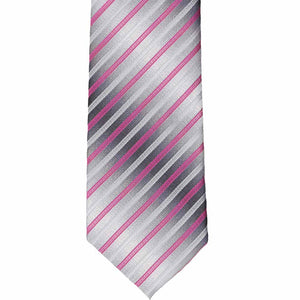 Front bottom view of a magenta striped tie