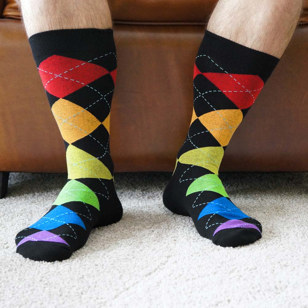 Men's Rainbow Argyle Socks TieMart Men's Rainbow Argyle Socks TieMart