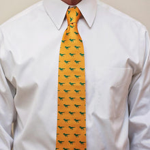 Load image into Gallery viewer, Man wearing a t-rex necktie with white dress shirt