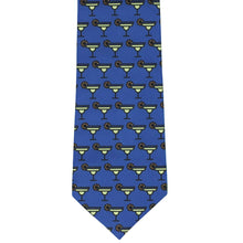 Load image into Gallery viewer, Front view margarita themed novelty tie in dark blue and lime green