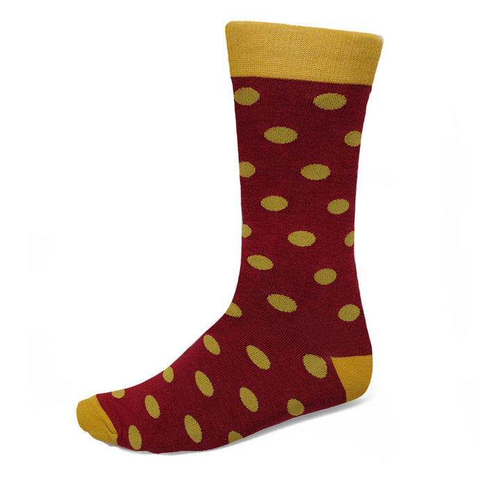 Maroon and gold polka dot socks