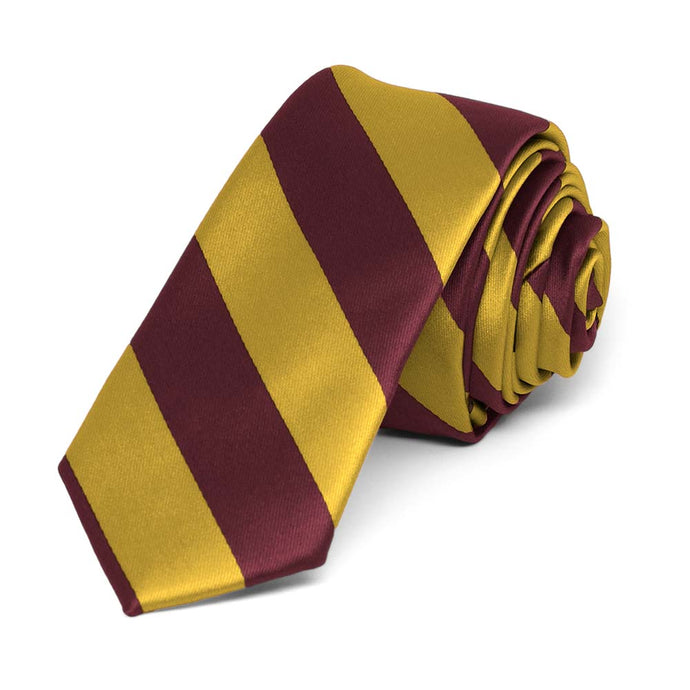 Maroon and Gold Striped Skinny Tie, 2