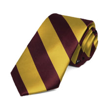 Load image into Gallery viewer, Maroon and Gold Striped Slim Tie, 2.5&quot; Width