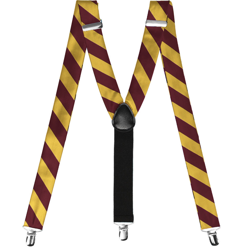 Maroon and gold striped suspenders