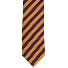 Load image into Gallery viewer, Front view of a maroon and gold textured striped tie