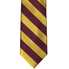 Load image into Gallery viewer, Maroon and gold striped tie, flat front view