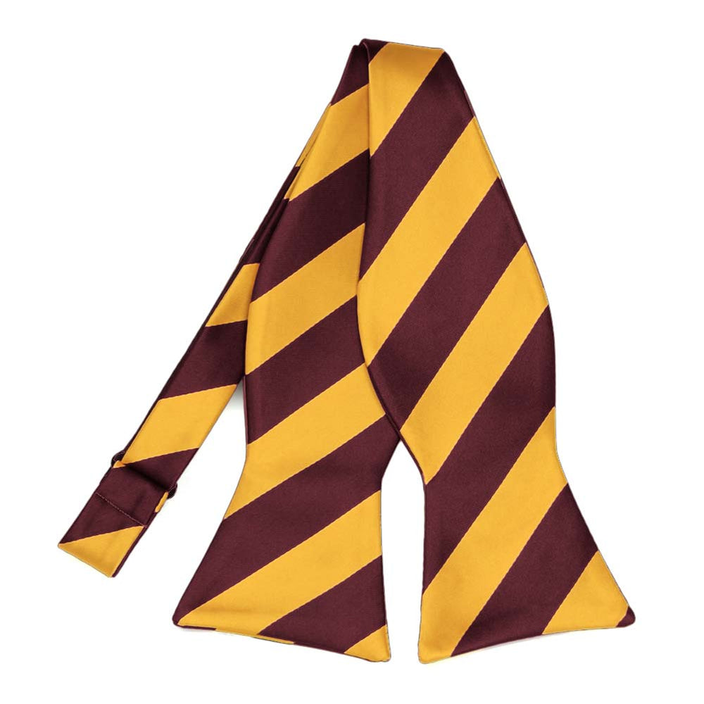 Maroon and Golden Yellow Striped Self-Tie Bow Tie