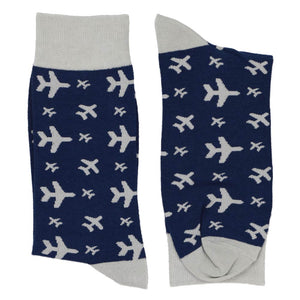 Navy blue socks with gray airplanes