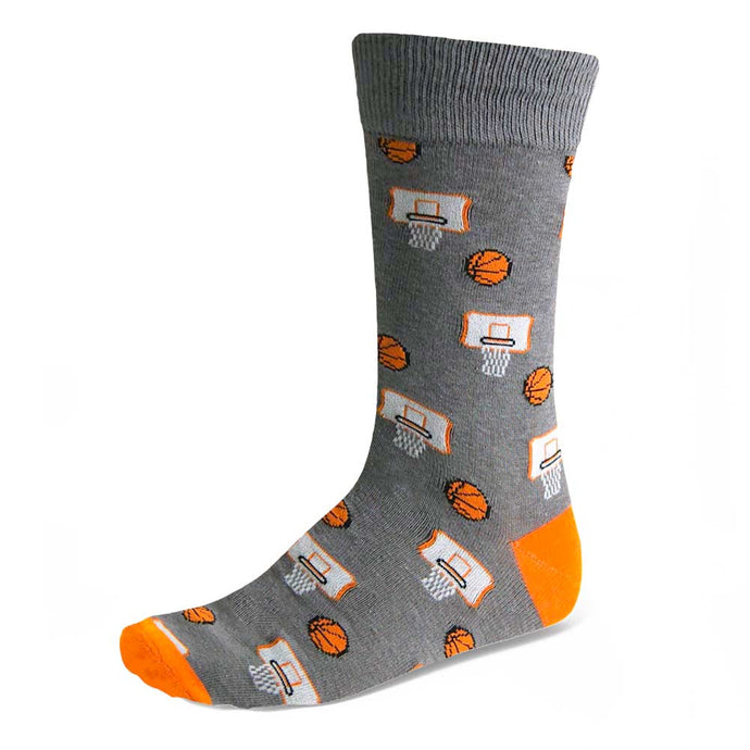 Men's basketball theme socks on gray background
