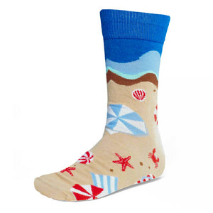 Men's novelty socks with a beach and ocean design