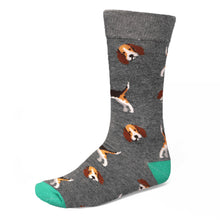 Load image into Gallery viewer, Men&#39;s gray novelty socks with beagles