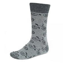 Load image into Gallery viewer, Gray socks featuring a bicycle pattern