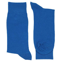 Load image into Gallery viewer, Pair of men&#39;s blue dress socks folded flat