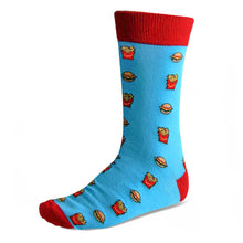 Load image into Gallery viewer, Men&#39;s Burger and Fries Socks in Blue, Red and Yellow
