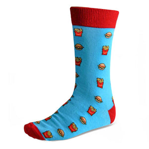 Men's Burger and Fries Socks in Blue, Red and Yellow