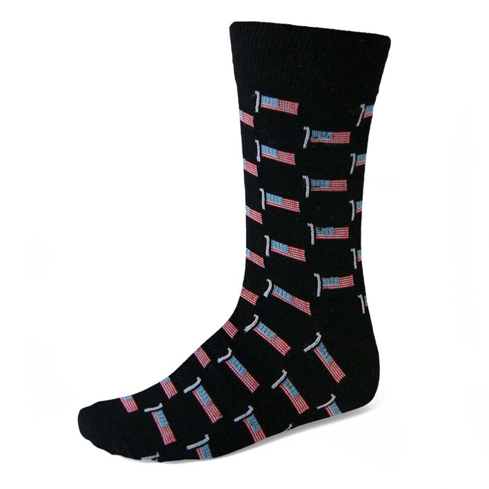 Men's black dress socks with American flag pattern