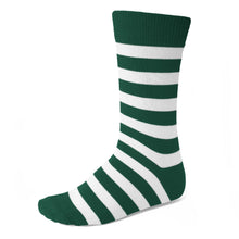 Load image into Gallery viewer, Men&#39;s striped hunter green and white striped dress socks
