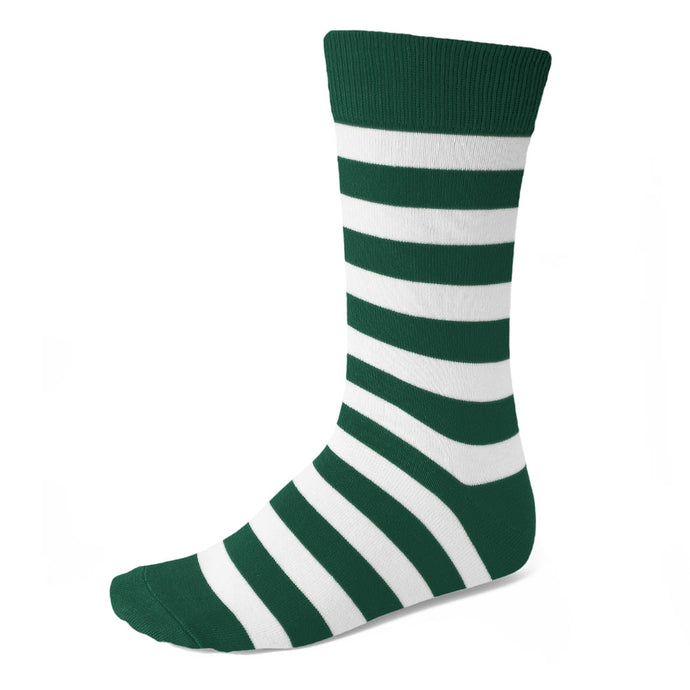 Men's striped hunter green and white striped dress socks