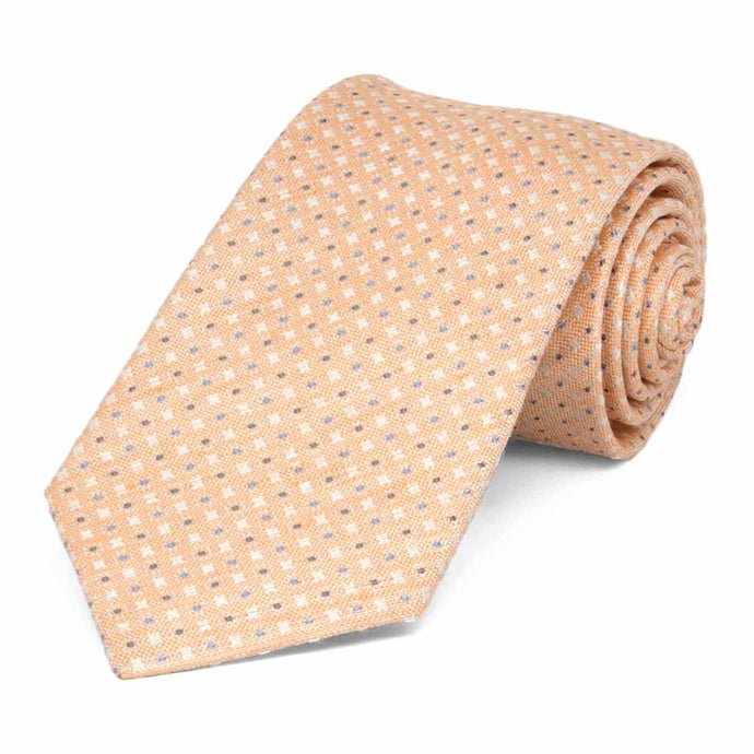 Light orange mini check pattern tie, rolled to show small details