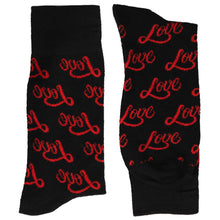 Load image into Gallery viewer, A folded pair of black and red love novelty socks