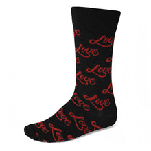 Load image into Gallery viewer, Men&#39;s red love theme socks on black background