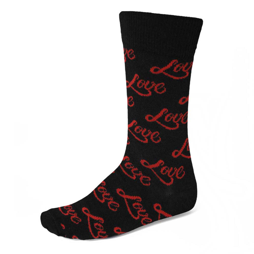 Men's red love theme socks on black background