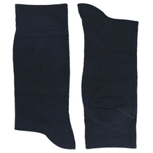 Load image into Gallery viewer, Folded pair of men&#39;s navy blue bamboo dress socks