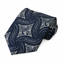 Load image into Gallery viewer, Navy Blue and Silver Chadwick Paisley Necktie