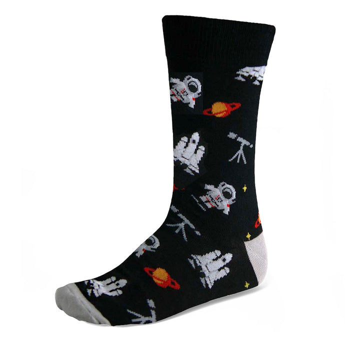 Men's black and gray astronaut socks in solar system