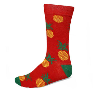 Men's pineapple graphic socks on a red background