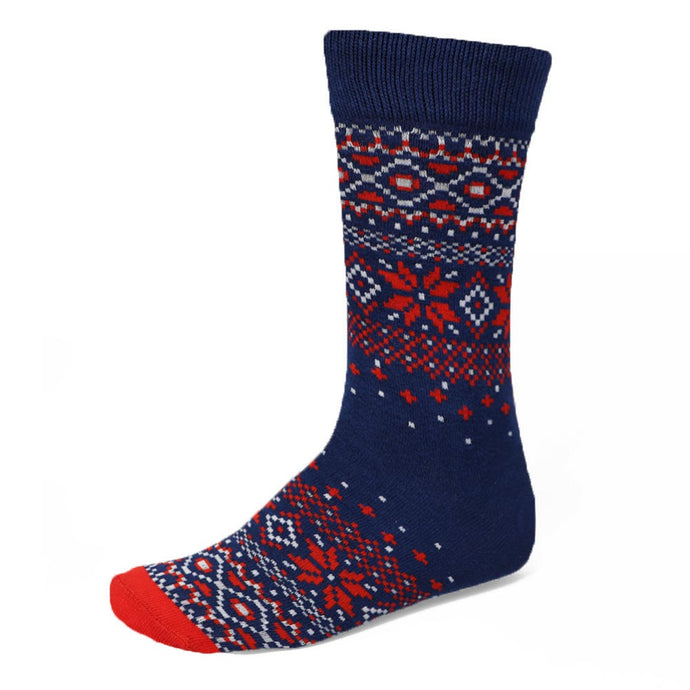 Men's navy blue and red poinsettia sweater socks