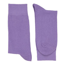 Load image into Gallery viewer, Flat, folded view of men&#39;s purple dress socks