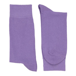 Flat, folded view of men's purple dress socks