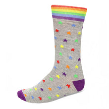Load image into Gallery viewer, Gray socks with rainbow color stars